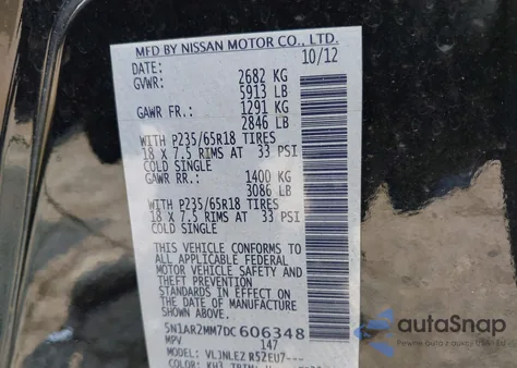 2013 Nissan Pathfinder Sv from USA, damaged, VIN 5N1AR2MM7DC606348